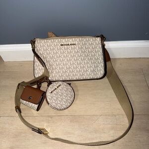 Michael Kors Cream and Tan Crossbody Bag Set